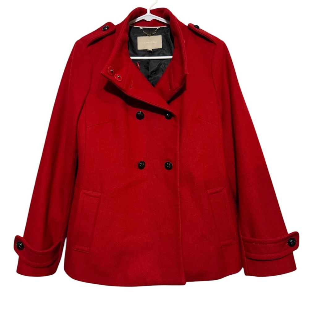Banana Republic Red‎ Wool Blend Double Breasted Classic Winter Pea Coat Medium